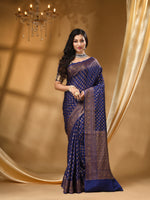 BANARASI GEORGETTE NAVY BLUE  SAREE WITH All Over Beautiful Floral Jacquard Weave Design