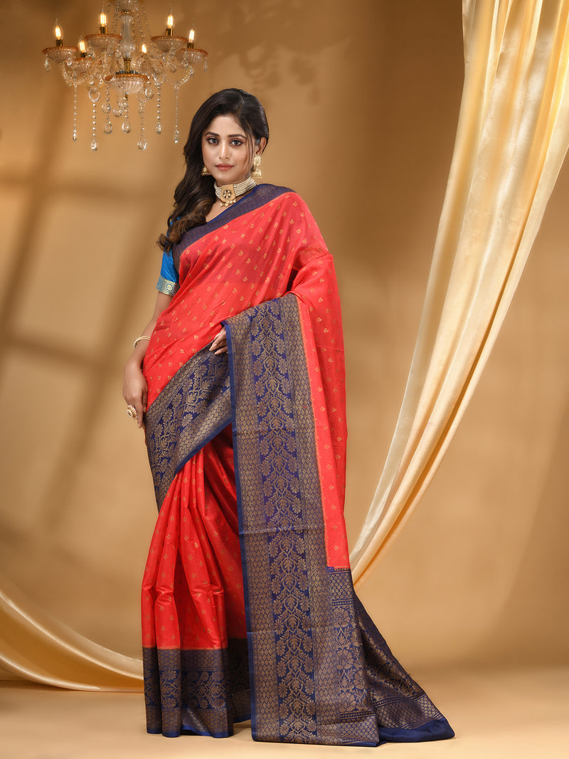 3D DUPPION SILK RED  SAREE WITH All Over Beautiful Floral Jacquard Weave Design