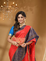 3D DUPPION SILK RED  SAREE WITH All Over Beautiful Floral Jacquard Weave Design