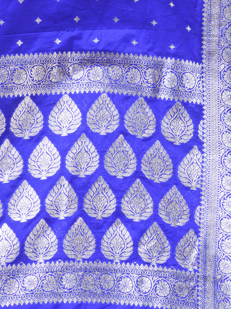HANDLOOM KATAN SILK ROYAL BLUE  SAREE WITH All Over Beautiful Floral Jacquard Weave Design