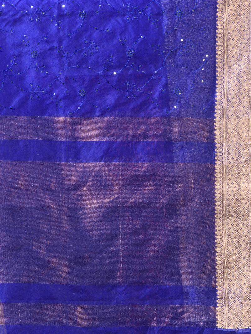 DESIGNER BOLLYWOOD ROYAL BLUE SAREE  WITH All Over Beautiful Floral Jacquard Weave Design