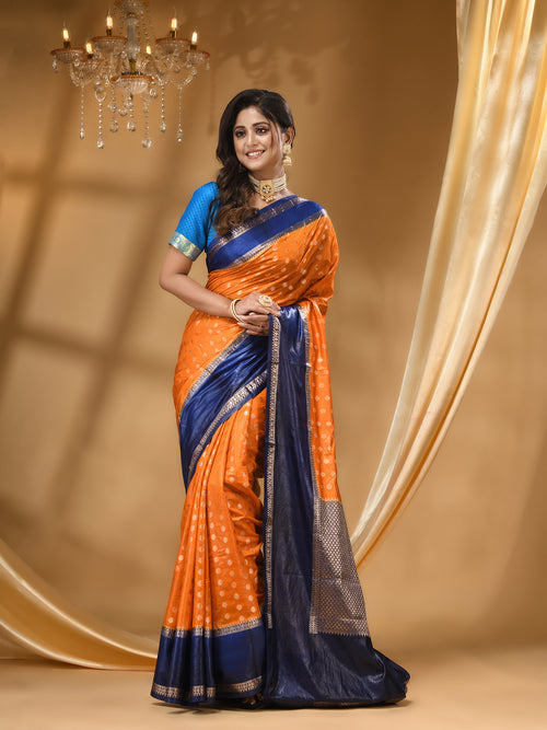 WARM SILK PEACH SAREE WITH All Over Beautiful Floral Jacquard Weave Design