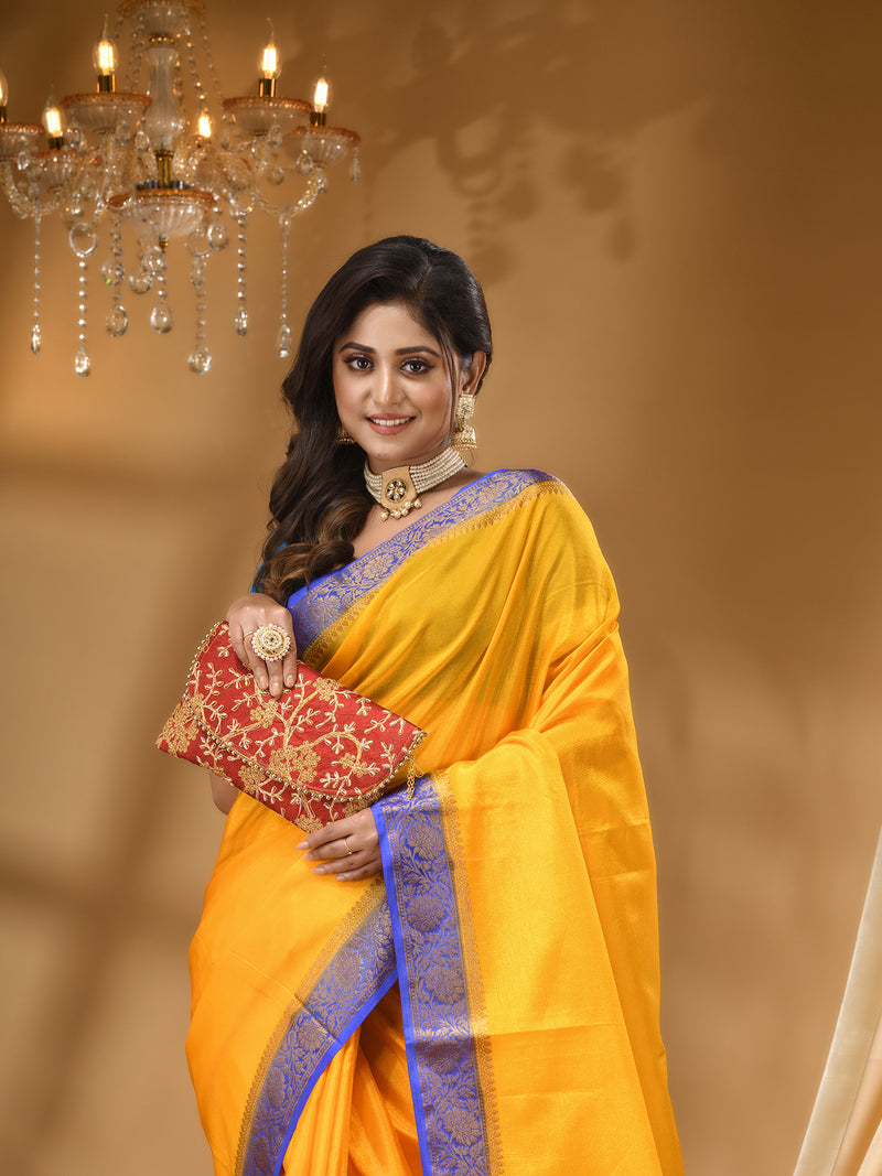 MYSORE SILK GOLD SAREE WITH All Over Beautiful Floral Jacquard Weave Design