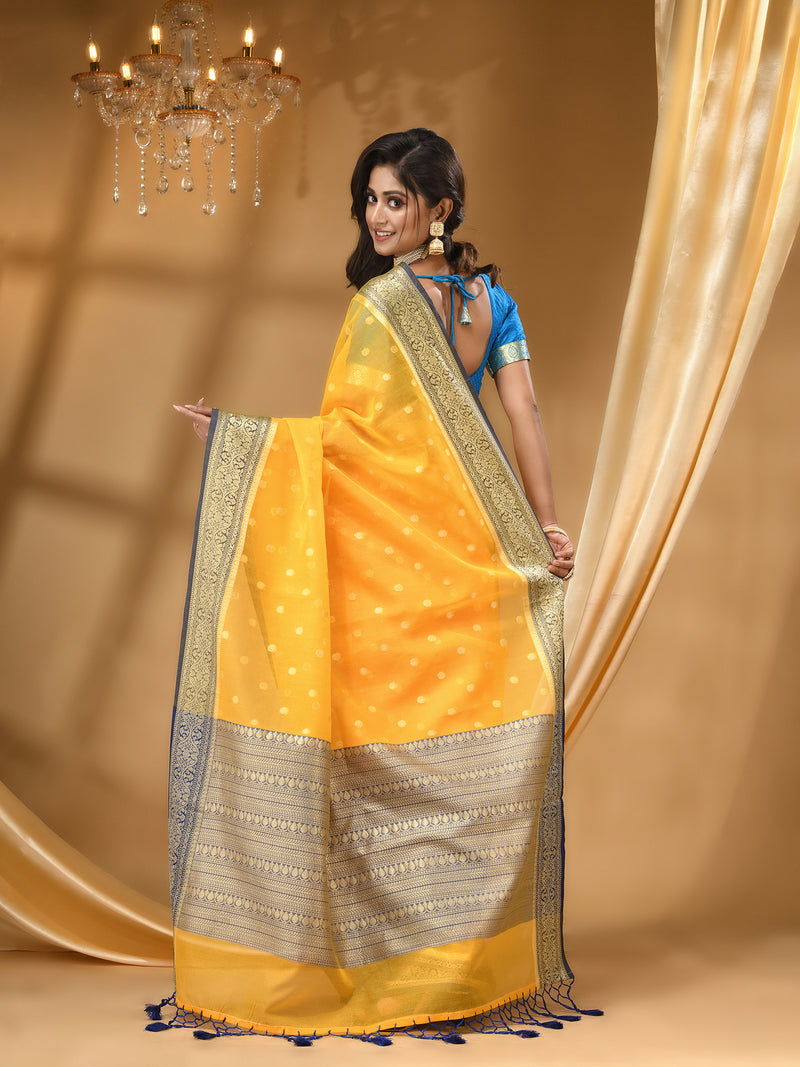 ORGANZA SILK LEMON YELLOW SAREE WITH All Over Beautiful Floral Jacquard Weave Design