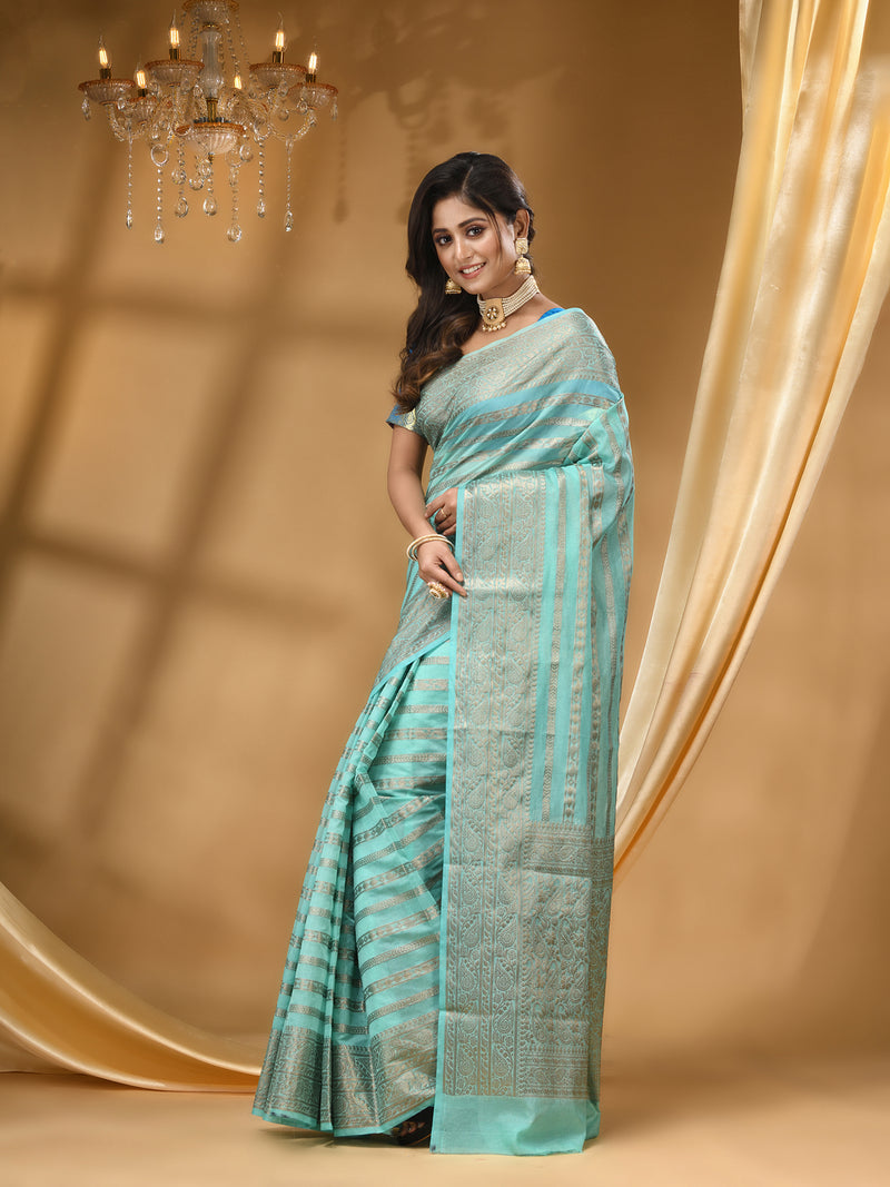 WARM SILK SEA GREEN  SAREE WITH All Over Beautiful Floral Jacquard Weave Design