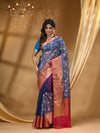 PREMIUM CHIKANKARI ROYAL BLUE  SAREE WITH All Over Beautiful Floral Jacquard Weave Design