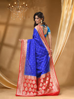 HANDLOOM KATAN SILK ROYAL BLUE SAREE WITH All Over Beautiful Floral Jacquard Weave Design