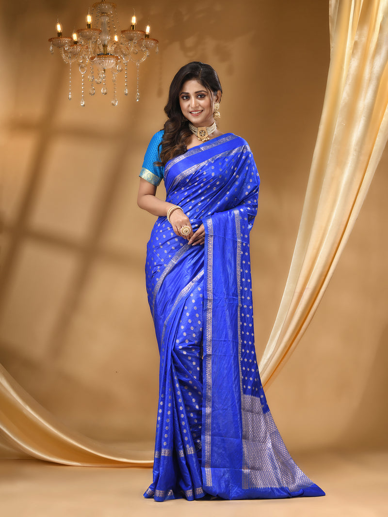 WARM SILK ROYAL BLUE  SAREE WITH All Over Beautiful Floral Jacquard Weave Design