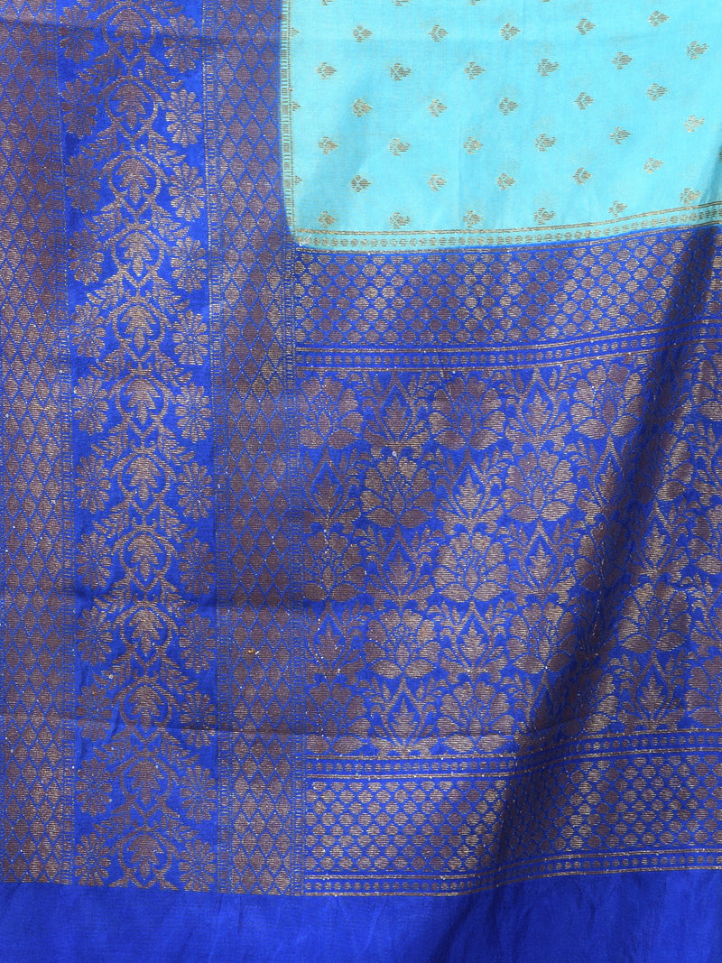 3D DUPPION SILK SKY BLUE SAREE WITH All Over Beautiful Floral Jacquard Weave Design