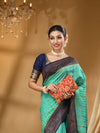 3D DUPPION SILK SEA GREEN SAREE WITH All Over Beautiful Floral Jacquard Weave Design