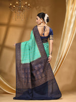 3D DUPPION SILK SEA GREEN SAREE WITH All Over Beautiful Floral Jacquard Weave Design