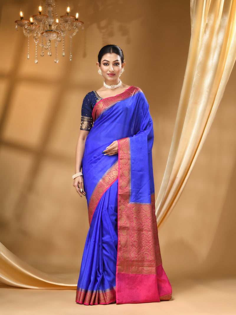 MYSORE SILK  ROYAl  BLUE SAREE WITH All Over Beautiful Floral Jacquard Weave Design
