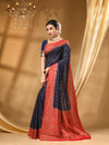 3D DUPPION SILK NAVY BLUE SAREE WITH All Over Beautiful Floral Jacquard Weave Design