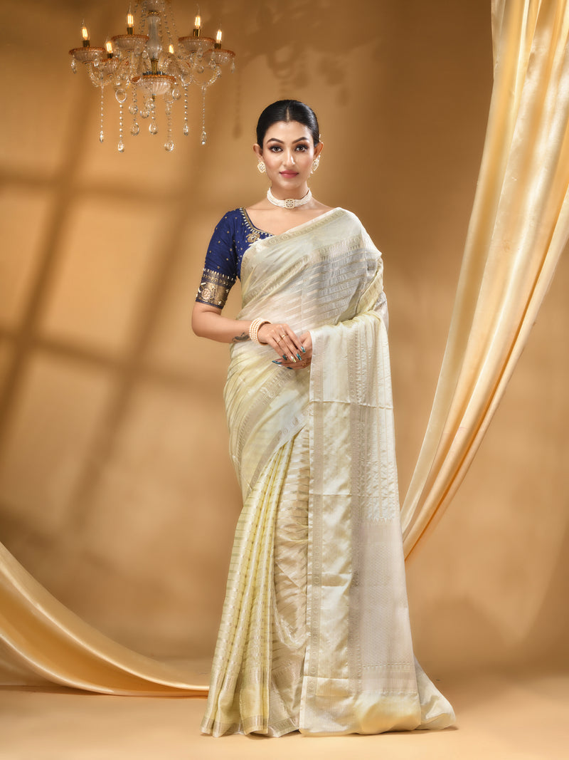 WARM SILK OFFWHITE SAREE WITH All Over Beautiful Floral Jacquard Weave Design