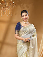 WARM SILK OFFWHITE SAREE WITH All Over Beautiful Floral Jacquard Weave Design