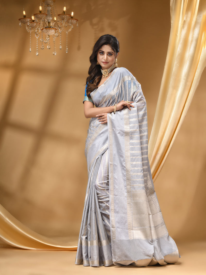 WARM SILK GREY SAREE WITH All Over Beautiful Floral Jacquard Weave Design