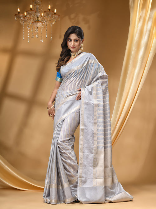 WARM SILK GREY SAREE WITH All Over Beautiful Floral Jacquard Weave Design