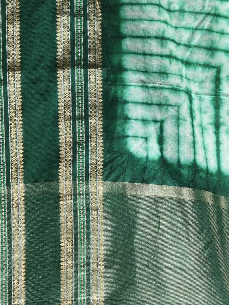 SHIBORI DYE WARM SILK BOTTLE GREEN  SAREE WITH All Over Beautiful Floral Jacquard Weave Design