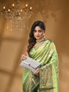 BANARSI GEORGETTE PISTA GREEN SAREE WITH All Over Beautiful Floral Jacquard Weave Design