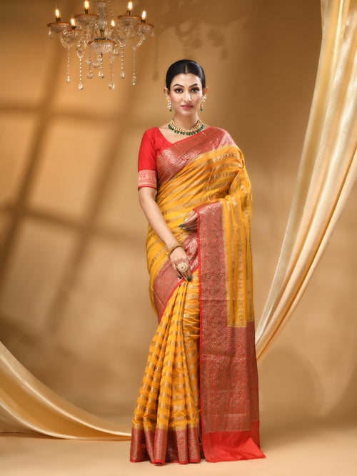 WARM SILK GOLD SAREE WITH All Over Beautiful Floral Jacquard Weave Design