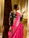 Pink With Silver Zari Woven Banarasi Silk Saree With Beautiful Jacquard Woven Zari Buti And Border