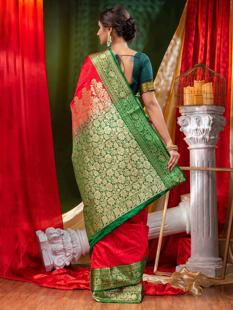 Katan Silk Red With Embossed Design