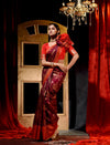 Maroon With Red Dupion Silk Banarasi Saree With Jacquard Weave Floral Body And Beautiful Border