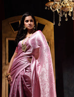 Pink with Silver Pattu Silk Saree with All Over Beauthful Floral Jacquard Weave Design
