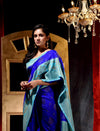 Royal Blue With Firozi Dupion Silk Banarasi Saree With Jacquard Weave Floral Body And Beautiful Border