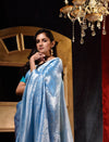 Firozi with Silver Pattu Silk Saree with All Over Beauthful Floral Jacquard Weave Design