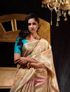 Handwoven Tussar Shade With Tilfi Meena Weave Cotton Silk Saree And Beautiful Jacquard Weave Floral Design Body And Zari Weave Pallu And Border