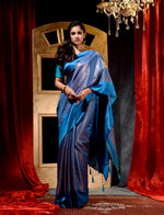 Firozi With Antique Zari Woven All Over Jacquard Weave Pattern Saree With Rich Brocade Pallu And Blouse And Knitted Tassle At Pallu