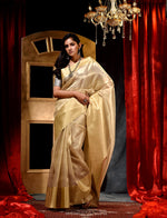 Metallic Golden With Gold Border Tissue Silk Solid Weave Saree And Contrast Pallu