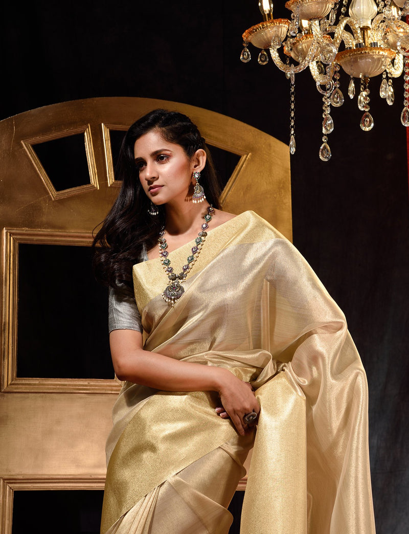 Amazon.com: Designer Green Silk Saree Golden Zari Border Blouse South  Indian Godwal Pattu Silk Sari Wedding Saree By FLOW CREATION (X-Small) :  Clothing, Shoes & Jewelry