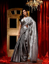 Grey with Silver Pattu Silk Saree with All Over Beauthful Floral Jacquard Weave Design