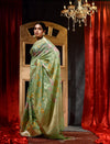 Handwoven Mehandi Shade With Tilfi Meena Weave Cotton Silk Saree And Beautiful Jacquard Weave Floral Design Body And Zari Weave Pallu And Border
