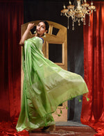 Handwoven Parrot Green Shade With Tilfi Meena Weave Cotton Silk Saree And Beautiful Jacquard Weave Zari Buta Body And Zari Weave Pallu And Border