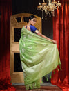 Handwoven Parrot Green Shade With Tilfi Meena Weave Cotton Silk Saree And Beautiful Jacquard Weave Zari Buta Body And Zari Weave Pallu And Border