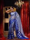 Blue With Silver Tissue Silk Banarasi Saree And Silver Zari Woven Jacquard Chakra Buti In Border