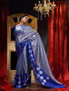 Blue With Silver Tissue Silk Banarasi Saree And Silver Zari Woven Jacquard Chakra Buti In Border