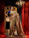 Tussar With Antique Zari Woven All Over Jacquard Weave Pattern Saree With Rich Brocade Pallu And Blouse And Knitted Tassle At Pallu