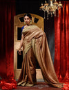 Tussar With Antique Zari Woven All Over Jacquard Weave Pattern Saree With Rich Brocade Pallu And Blouse And Knitted Tassle At Pallu