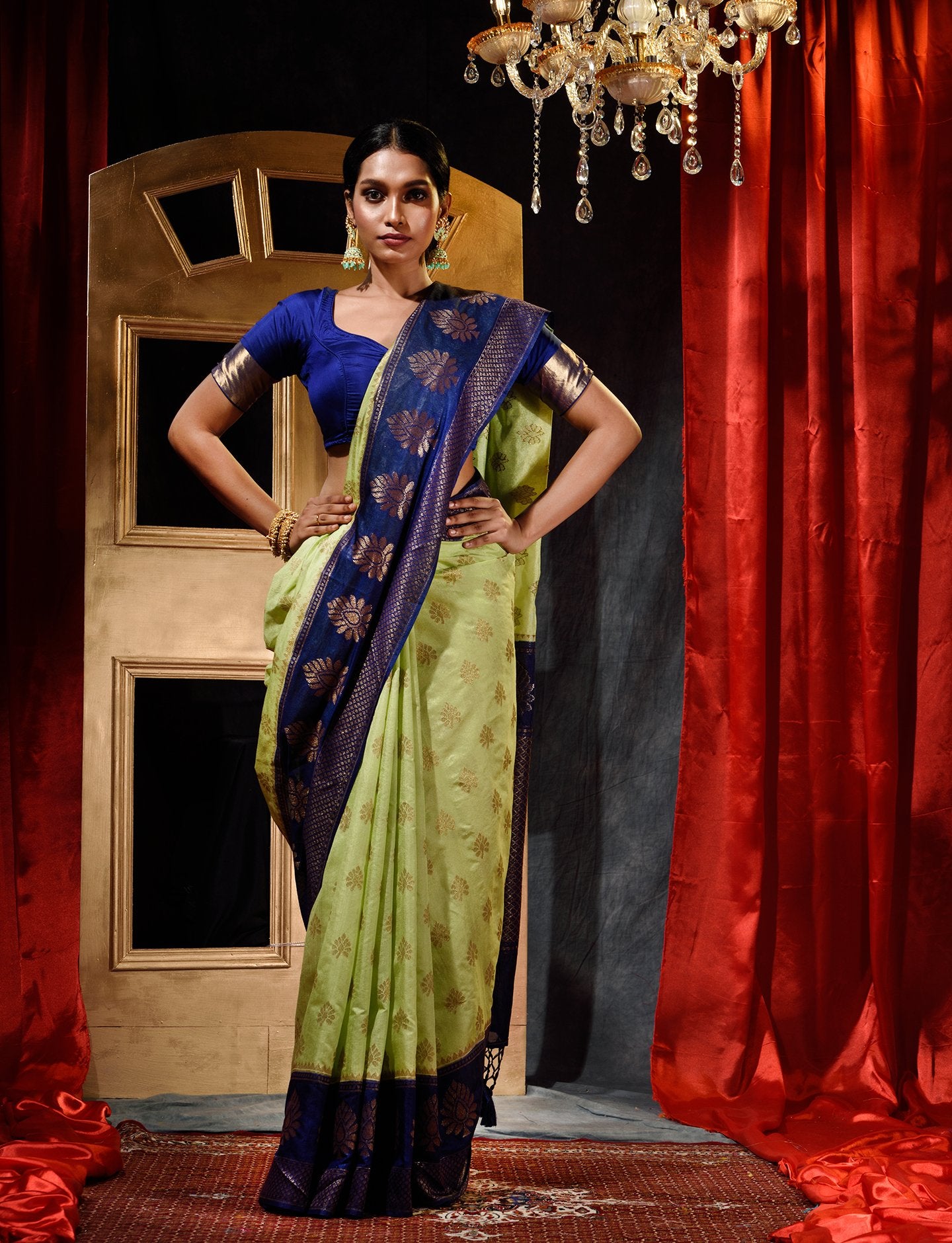 Buy Rama Green Zari Work Banarasi Saree - Koskii