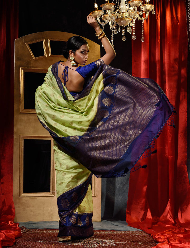 Gadwal Paithani Saree in Cotton Silk with Sky Blue Border |