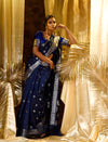Navy Blue With Silver Zari Woven Banarasi Silk Saree With Beautiful Jacquard Woven Zari Buti And Border