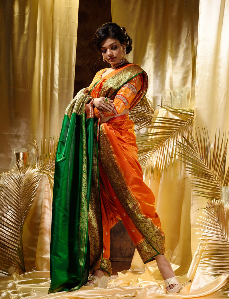 Orange Banarasi Silk Saree In Woven Designs 4686SR05