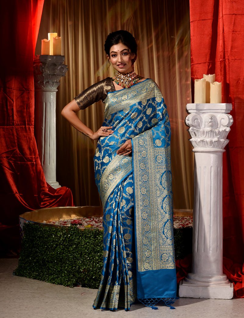 Amazon.com: Rang Priya Traditional Indian Ethnic Super Soft Sea Blue  Banarasi Saree With Rich Pallu & Unstitched Soft Silk Blouse for Wedding,  Partywear, All Occasion for Stunning and fantastic look- 4406 :