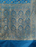 Handwoven Sky Blue With Gold Zari Katan Silk Banarasi Saree With Beautiful Traditional Jaal Pattern Body And Border