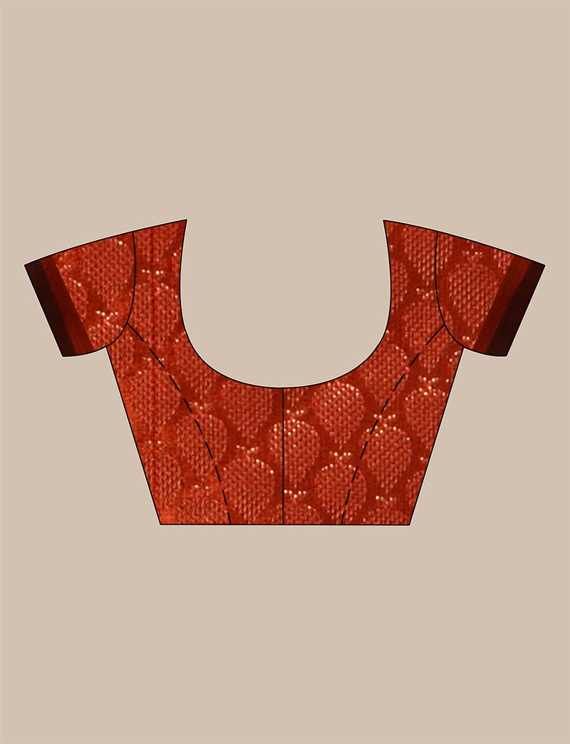 Orange with Copper Pattu Silk Saree with All Over Beautiful Floral Jacquard Weave Design