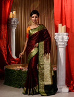 Maroon With Bottle Green Satin Silk Saree With All Over Floral Jacquard Weave and Stone Work Embellished